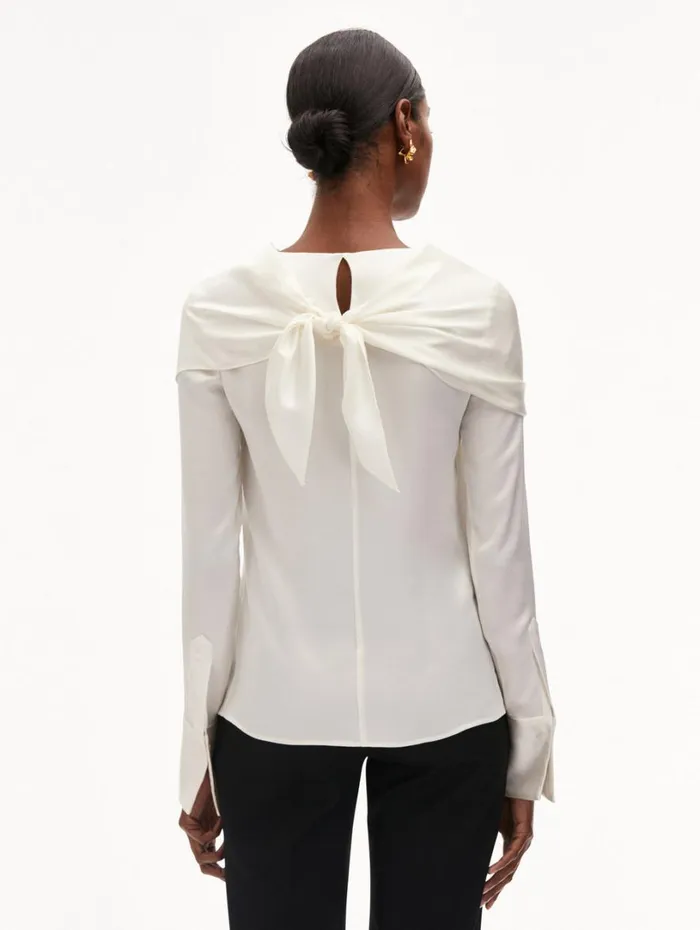 Oscar De La Renta DrapedDetail Silk Blouse Ivory Women Blouses and Knits Oscar De La Renta DrapedDetail Silk Blouse Ivory Women Blouses and Knits