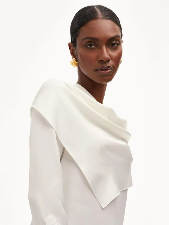 Oscar De La Renta DrapedDetail Silk Blouse Ivory Women Blouses and Knits Oscar De La Renta DrapedDetail Silk Blouse Ivory Women Blouses and Knits