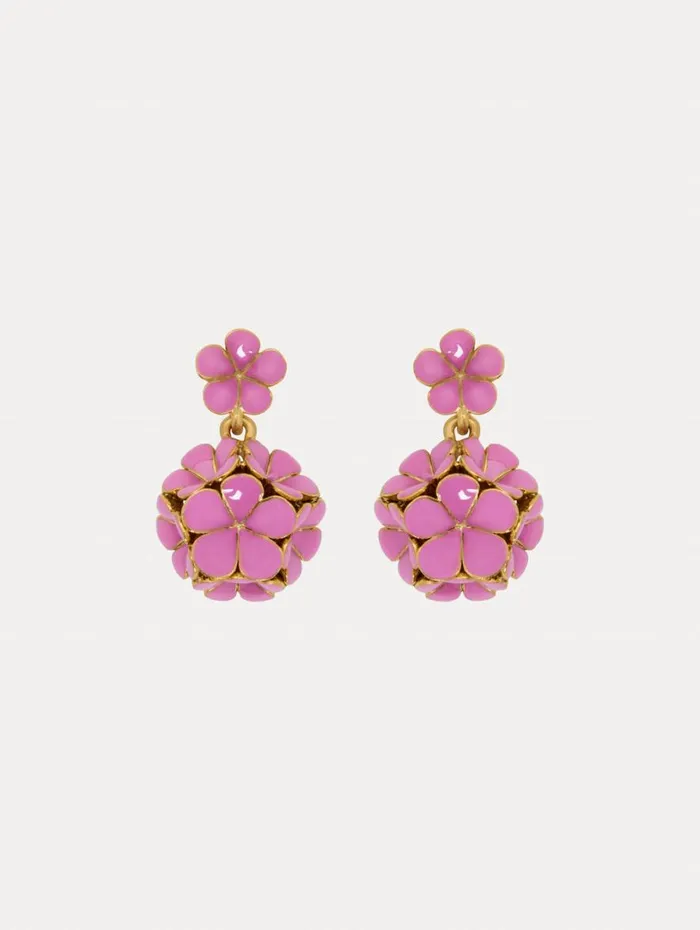 Oscar De La Renta Enamel Flower Drop ClipOn Earrings Rose Women Earrings
