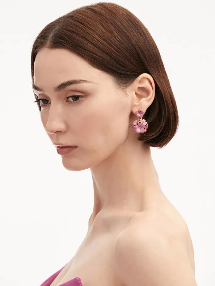 Oscar De La Renta Enamel Flower Drop ClipOn Earrings Rose Women Earrings Oscar De La Renta Enamel Flower Drop ClipOn Earrings Rose Women Earrings