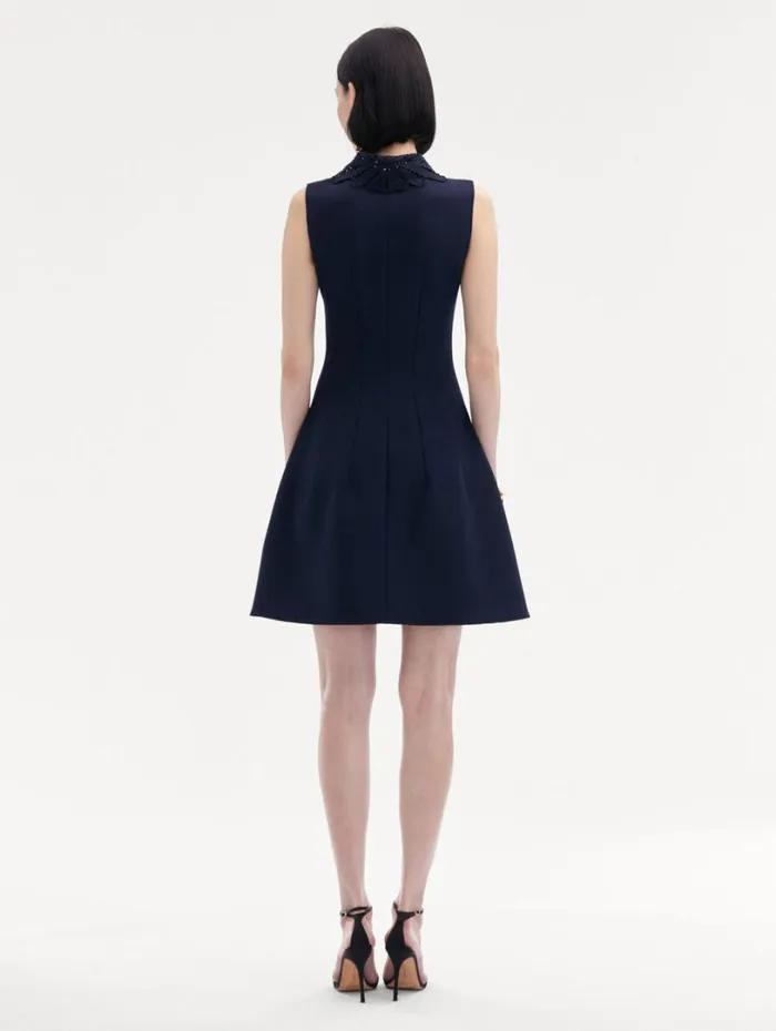 Oscar De La Renta Fern Collar ZipFront Dress Navy Women Dresses Oscar De La Renta Fern Collar ZipFront Dress Navy Women Dresses
