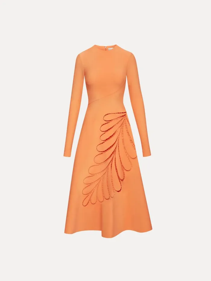Oscar De La Renta Fern Cutout Midi Dress Apricot Women Dresses