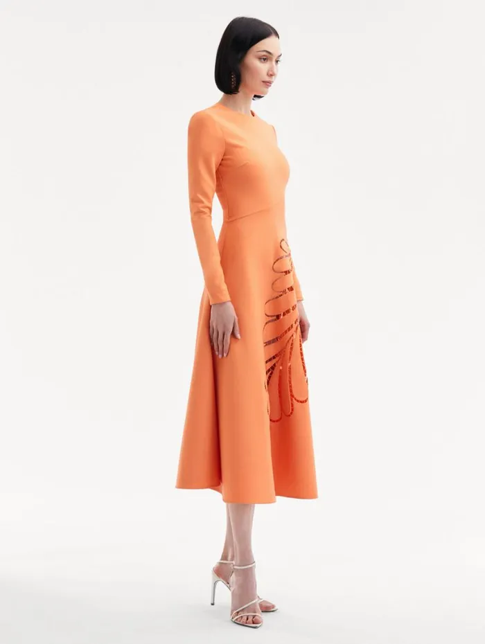 Oscar De La Renta Fern Cutout Midi Dress Apricot Women Dresses Oscar De La Renta Fern Cutout Midi Dress Apricot Women Dresses
