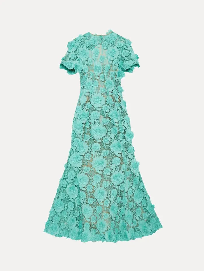 Oscar De La Renta Floral Guipure Cocktail Dress Soft Mint Women Dresses