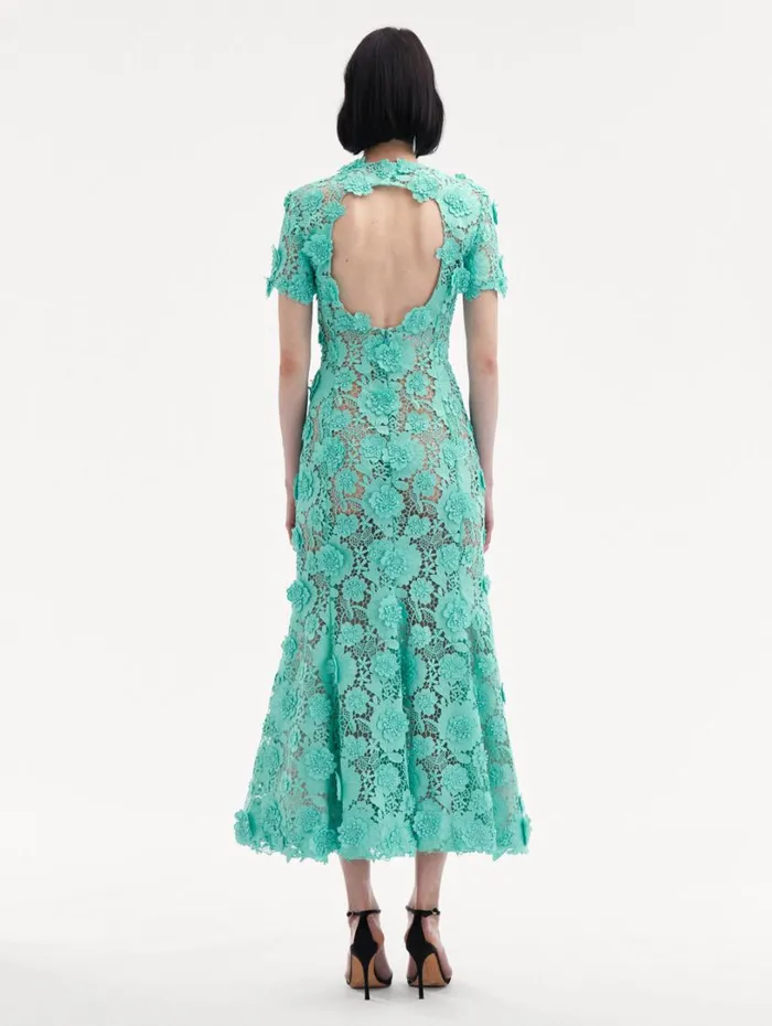 Oscar De La Renta Floral Guipure Cocktail Dress Soft Mint Women Dresses
