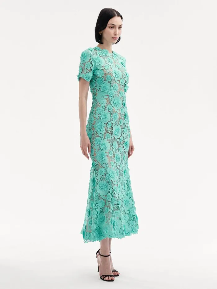 Oscar De La Renta Floral Guipure Cocktail Dress Soft Mint Women Dresses
