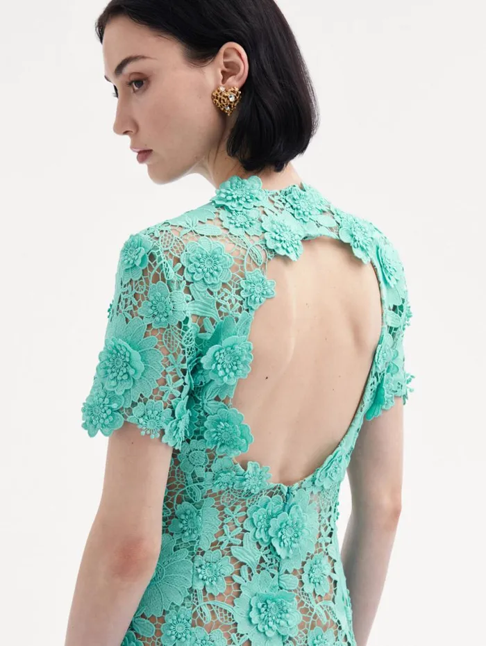 Oscar De La Renta Floral Guipure Cocktail Dress Soft Mint Women Dresses