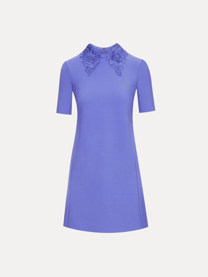Oscar De La Renta Floral Guipure Collar Mini Dress Crocus Women Dresses