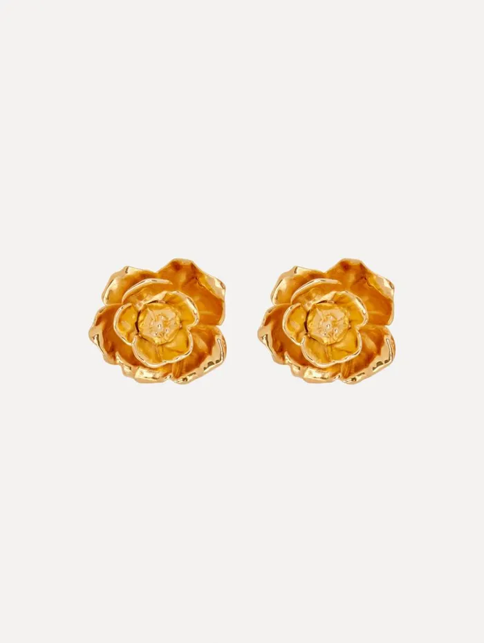 Oscar De La Renta Gardenia Stud ClipOn Earrings Gold Women Earrings