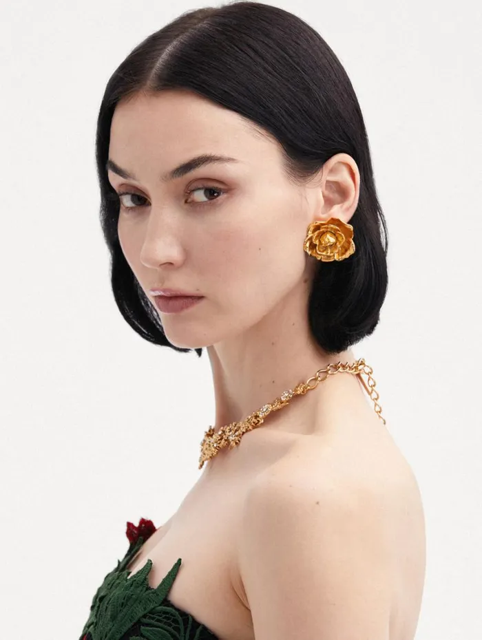Oscar De La Renta Gardenia Stud ClipOn Earrings Gold Women Earrings Oscar De La Renta Gardenia Stud ClipOn Earrings Gold Women Earrings
