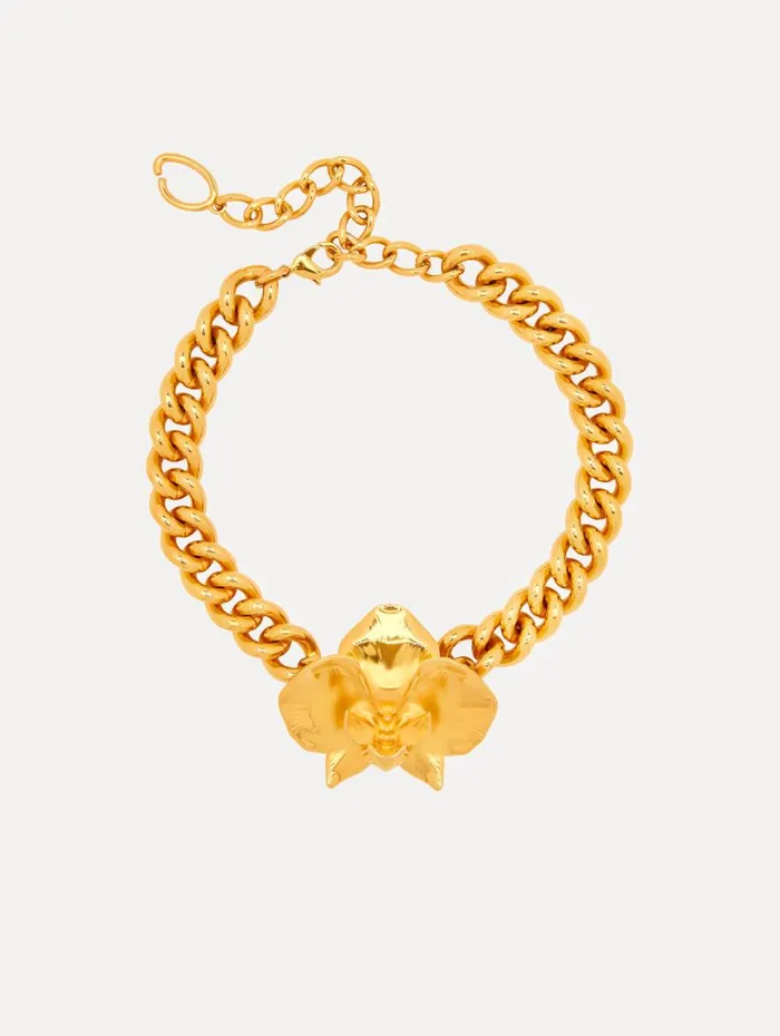 Oscar De La Renta Orchid ChainLink Necklace Gold Women Necklaces