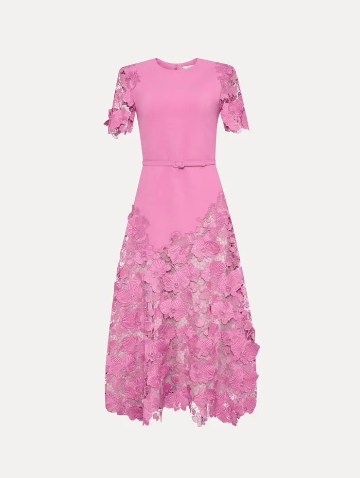 Oscar De La Renta Orchid Guipure Lace Inset Dress Rosehip Women Dresses