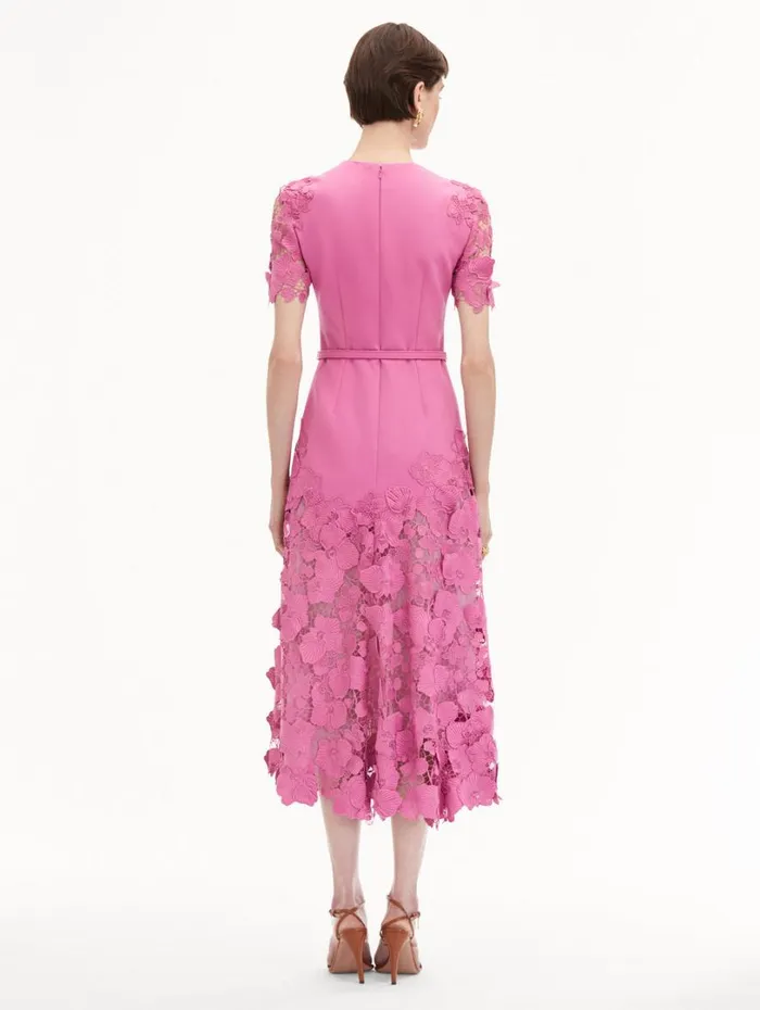 Oscar De La Renta Orchid Guipure Lace Inset Dress Rosehip Women Dresses