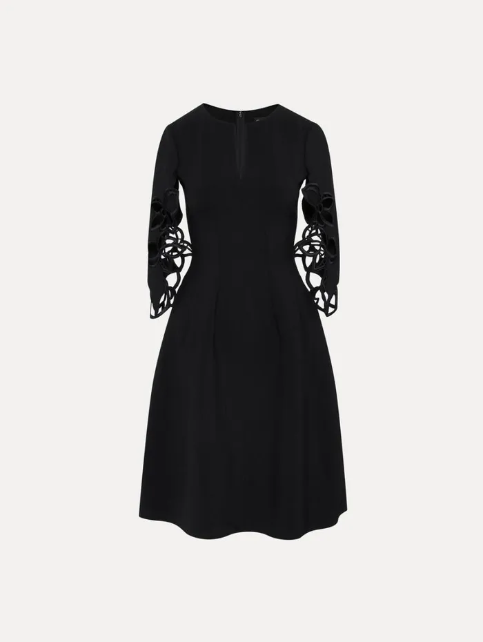 Oscar De La Renta Orchid Sleeve Split Neck Dress Black Women Dresses