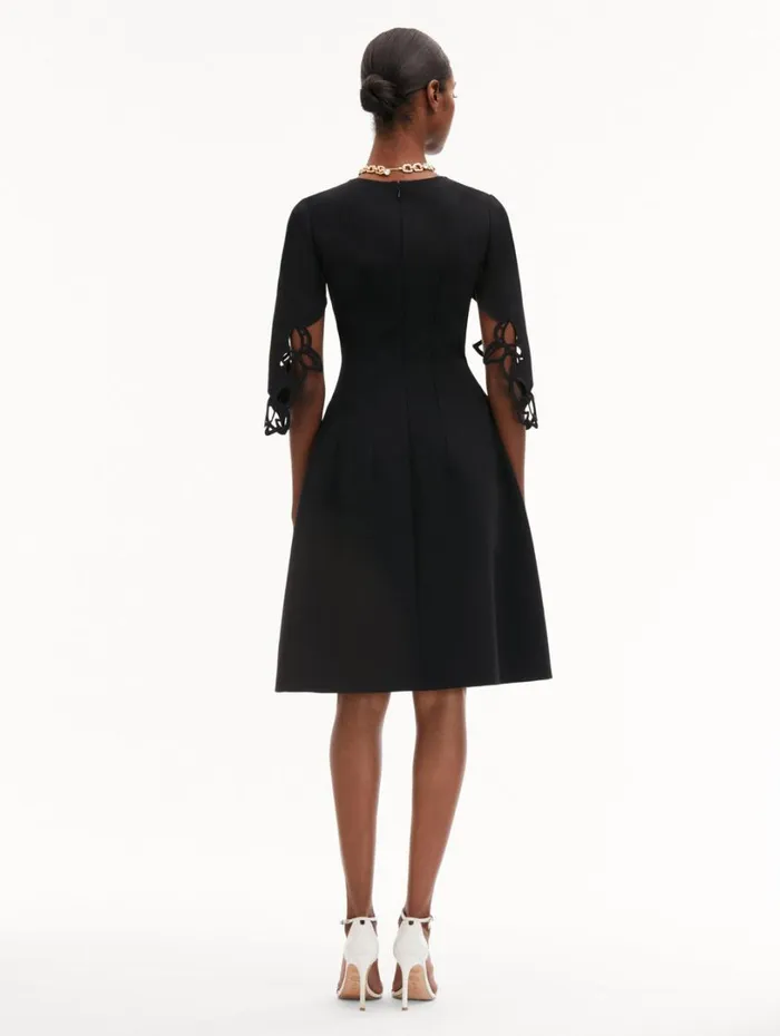 Oscar De La Renta Orchid Sleeve Split Neck Dress Black Women Dresses