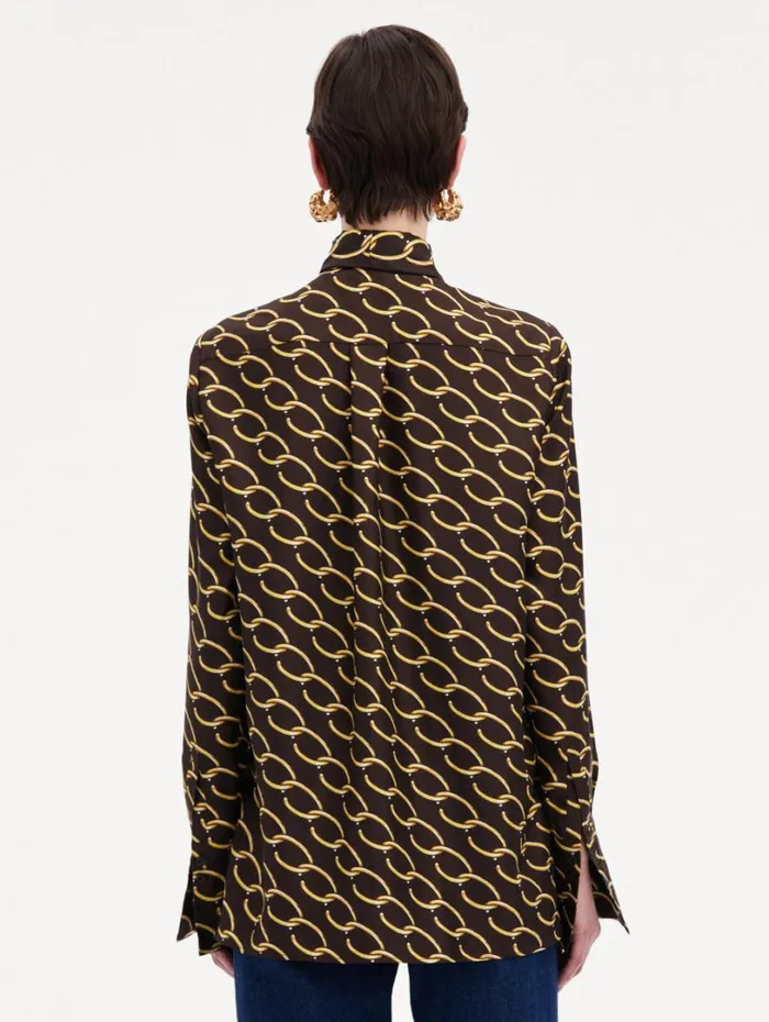 Oscar De La Renta Oscar ChainLink Silk Twill Blouse Cafe Gold Women Blouses and Knits Oscar De La Renta Oscar ChainLink Silk Twill Blouse Cafe Gold Women Blouses and Knits