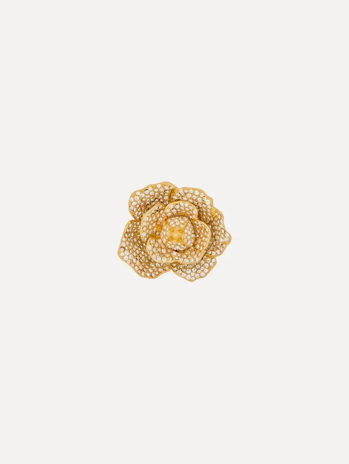 Oscar De La Renta Pav Gardenia Brooch Crystal Women Brooches and Hair Accessories