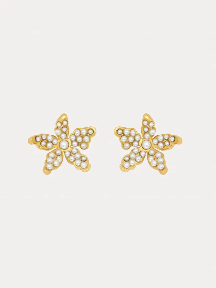 Oscar De La Renta Pav Pearl Flower Earrings Pearl Women Earrings