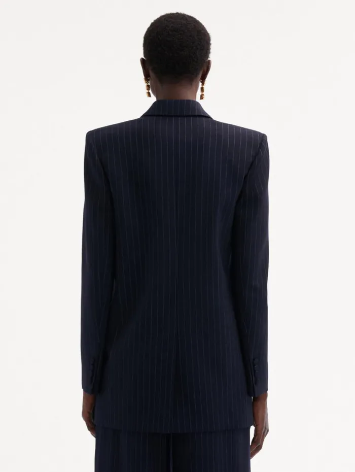 Oscar De La Renta Pinstriped DoubleBreasted Jacket Navy and White Women Jackets and Coats Oscar De La Renta Pinstriped DoubleBreasted Jacket Navy and White Women Jackets and Coats