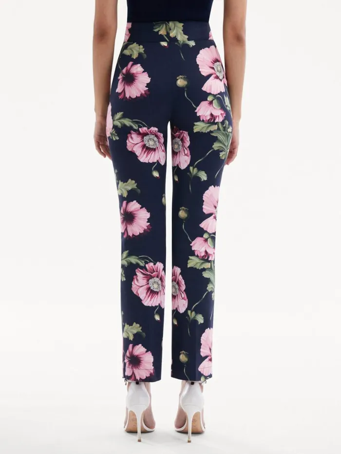 Oscar De La Renta Poppy Cotton Twill Pant Navy Pink Women Pants and Skirts