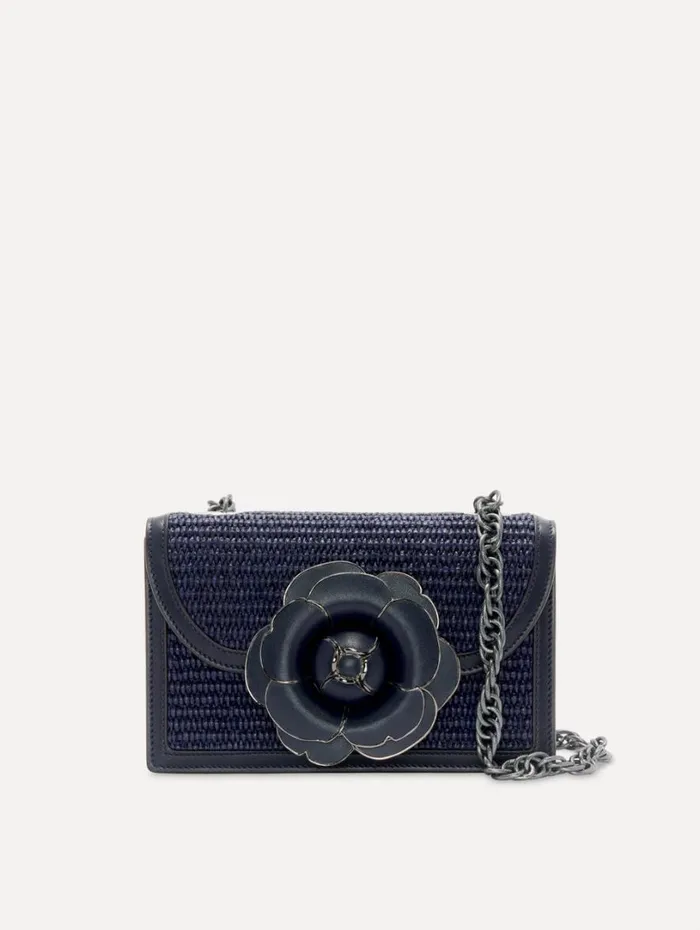 Oscar De La Renta Raffia Woven TRO Bag Navy Women Handbags