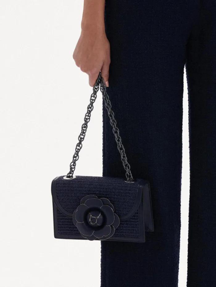 Oscar De La Renta Raffia Woven TRO Bag Navy Women Handbags