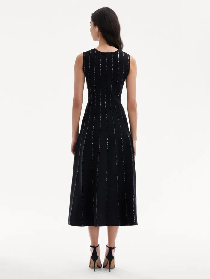 Oscar De La Renta Sequin Embroidered Knit Dress Black Women Dresses