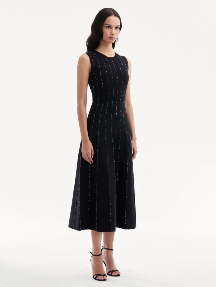 Oscar De La Renta Sequin Embroidered Knit Dress Black Women Dresses