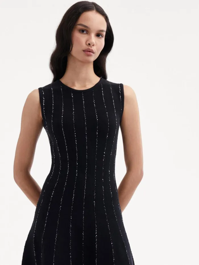 Oscar De La Renta Sequin Embroidered Knit Dress Black Women Dresses