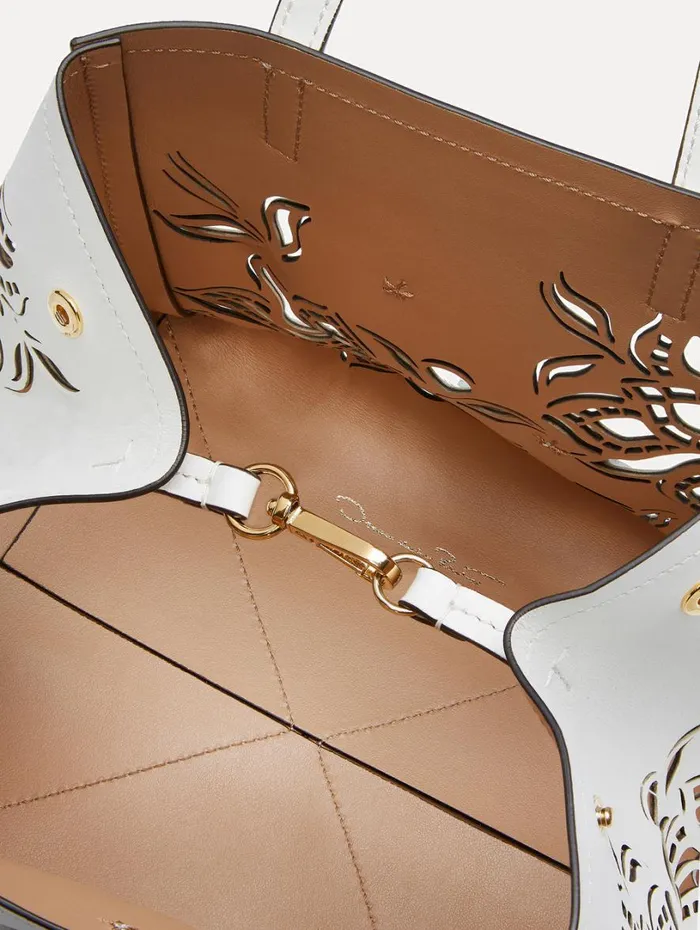 Oscar De La Renta Small Laser Cut Floral Square Tote Ivory Women Handbags Oscar De La Renta Small Laser Cut Floral Square Tote Ivory Women Handbags