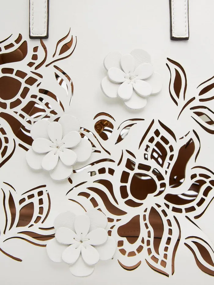 Oscar De La Renta Small Laser Cut Floral Square Tote Ivory Women Handbags Oscar De La Renta Small Laser Cut Floral Square Tote Ivory Women Handbags