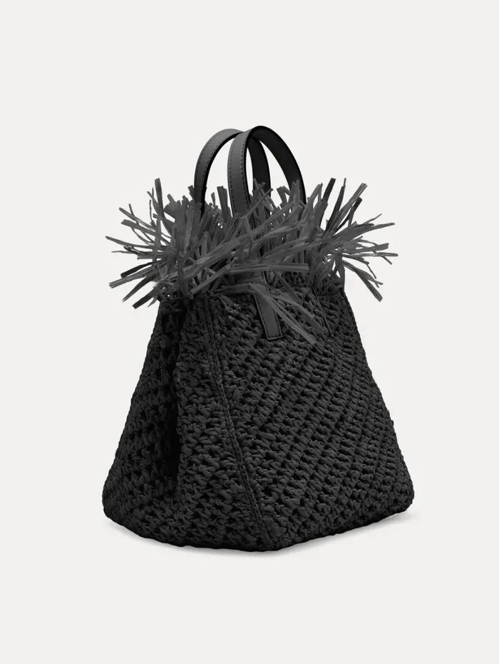 Oscar De La Renta Small Raffia Crochet Square Tote Black Women Handbags Oscar De La Renta Small Raffia Crochet Square Tote Black Women Handbags