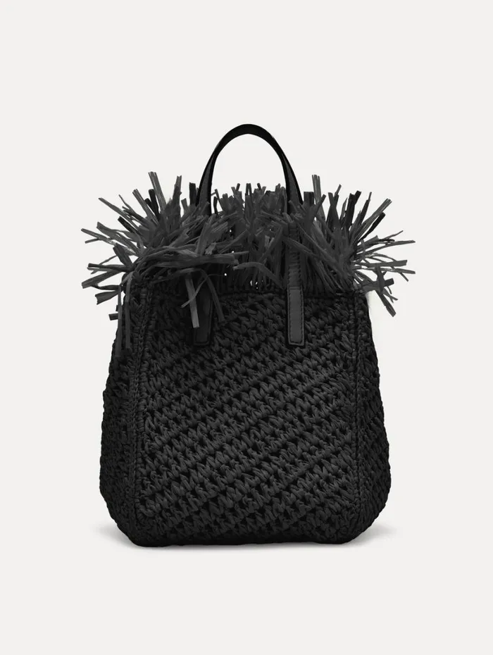 Oscar De La Renta Small Raffia Crochet Square Tote Black Women Handbags Oscar De La Renta Small Raffia Crochet Square Tote Black Women Handbags