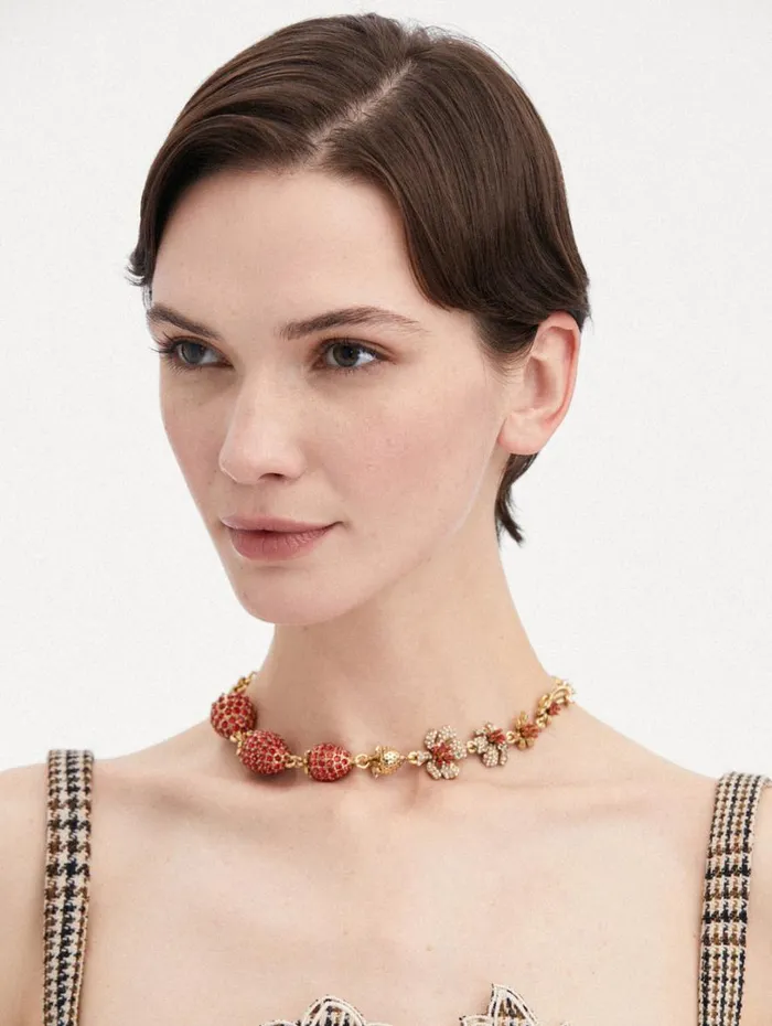 Oscar De La Renta Strawberry and Flower Necklace Red Women Necklaces