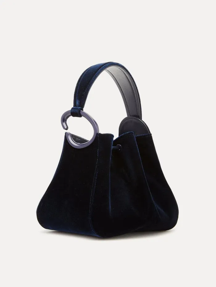 Oscar De La Renta Velvet O Handle Bag Navy Women Handbags