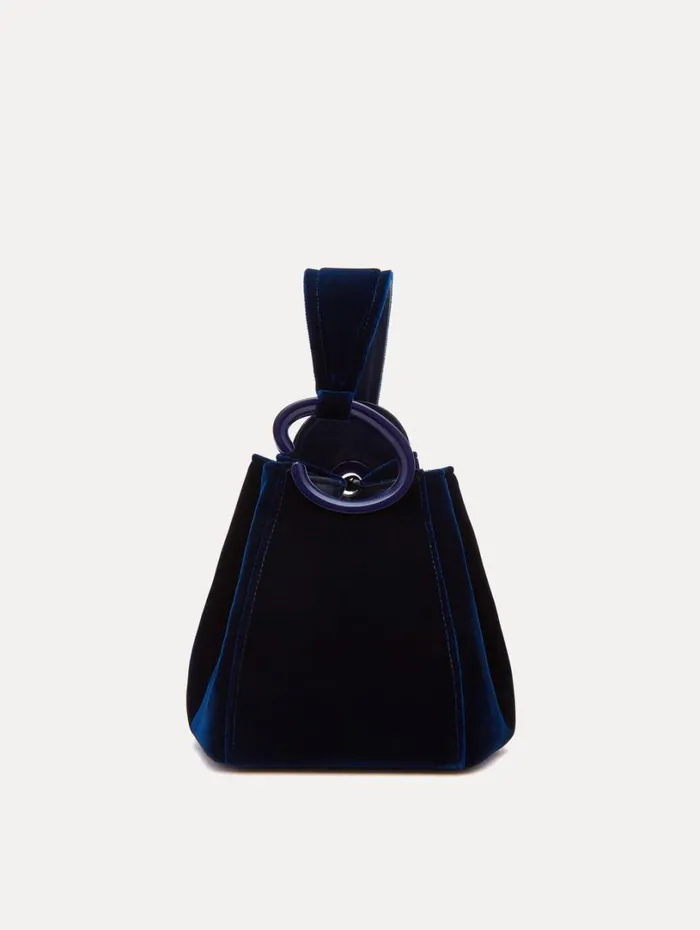 Oscar De La Renta Velvet O Handle Bag Navy Women Handbags