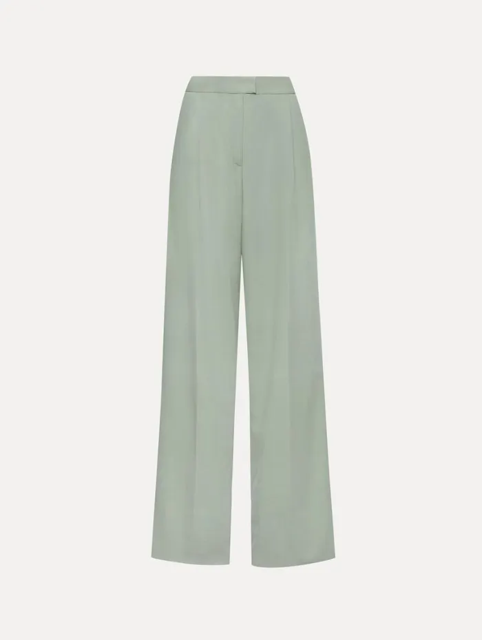 Oscar De La Renta Wide Leg Silk Georgette Pant Eucalyptus Women Pants and Skirts