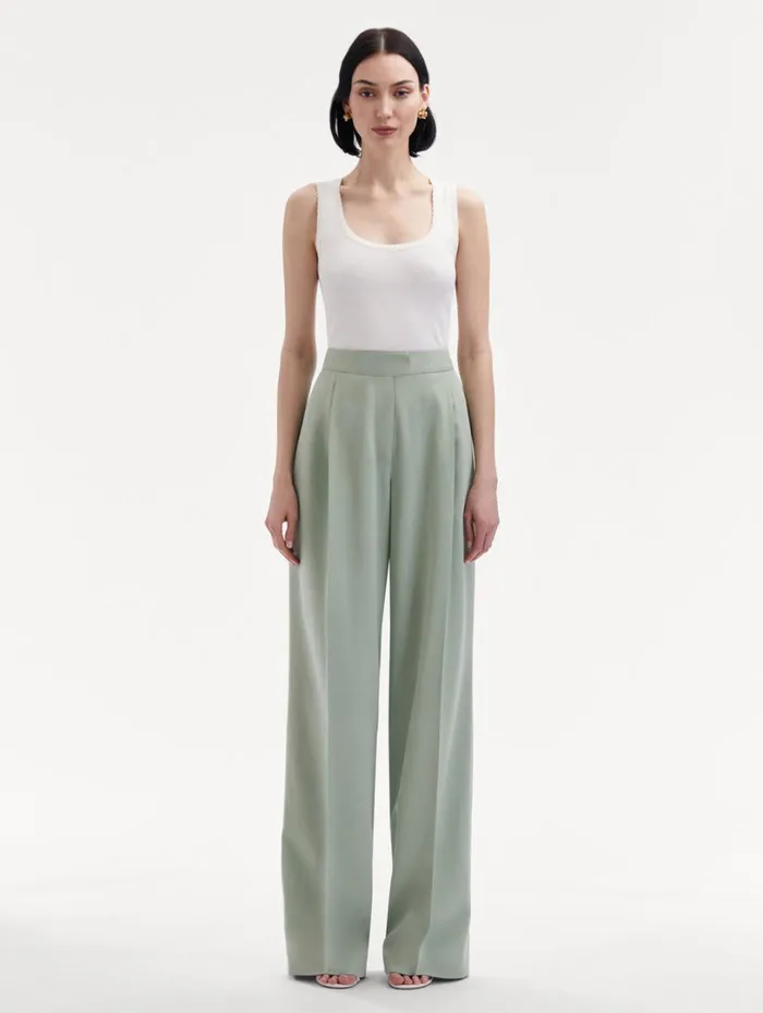 Oscar De La Renta Wide Leg Silk Georgette Pant Eucalyptus Women Pants and Skirts Oscar De La Renta Wide Leg Silk Georgette Pant Eucalyptus Women Pants and Skirts