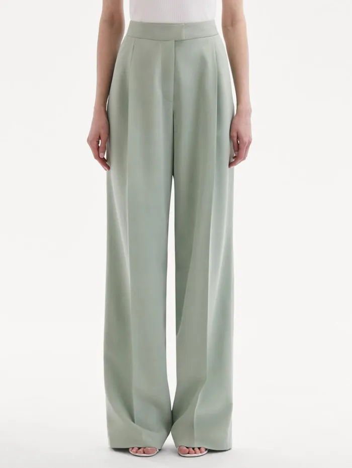 Oscar De La Renta Wide Leg Silk Georgette Pant Eucalyptus Women Pants and Skirts Oscar De La Renta Wide Leg Silk Georgette Pant Eucalyptus Women Pants and Skirts