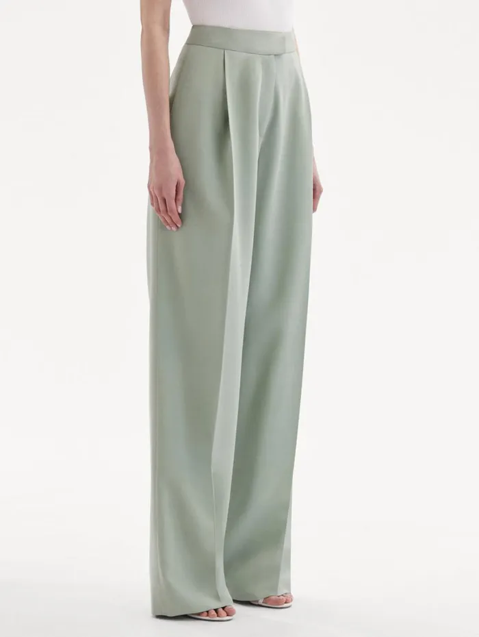 Oscar De La Renta Wide Leg Silk Georgette Pant Eucalyptus Women Pants and Skirts Oscar De La Renta Wide Leg Silk Georgette Pant Eucalyptus Women Pants and Skirts