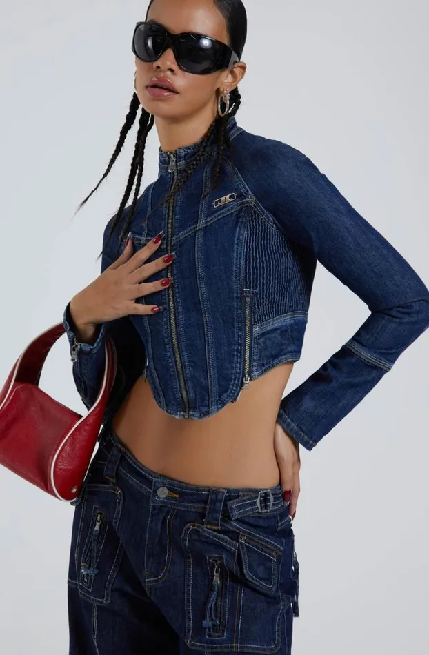 Outerwear Women Jaded London Hudson Indigo Denim Wash Corset Jacket