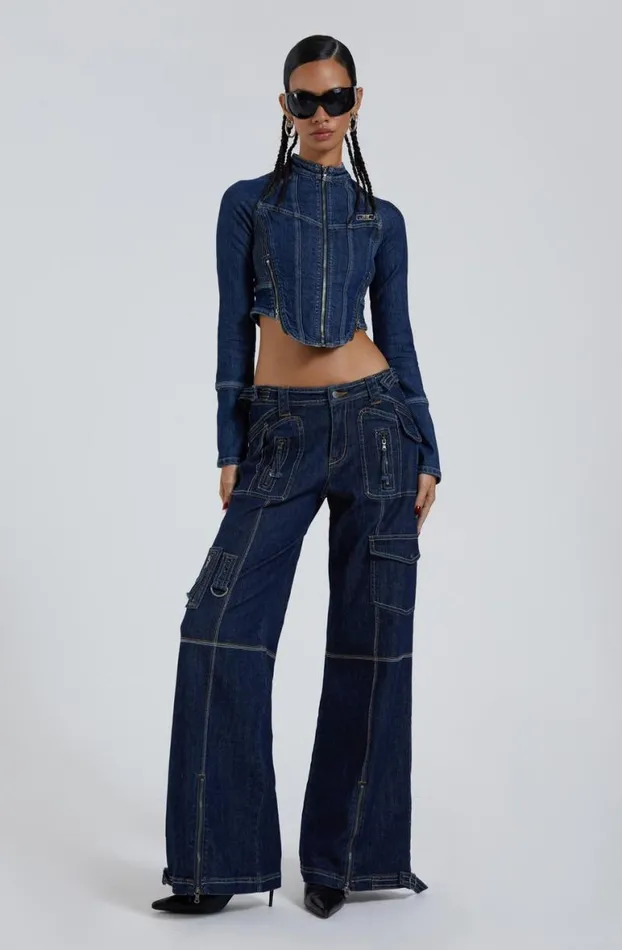 Outerwear Women Jaded London Hudson Indigo Denim Wash Corset Jacket
