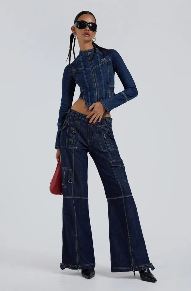 Outerwear Women Jaded London Hudson Indigo Denim Wash Corset Jacket