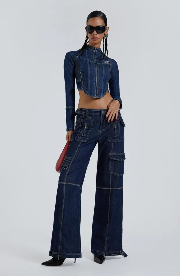 Outerwear Women Jaded London Hudson Indigo Denim Wash Corset Jacket