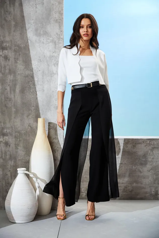 Outlet 8211 Women Bottoms Elie Tahari Chiffon Panel Pant Black