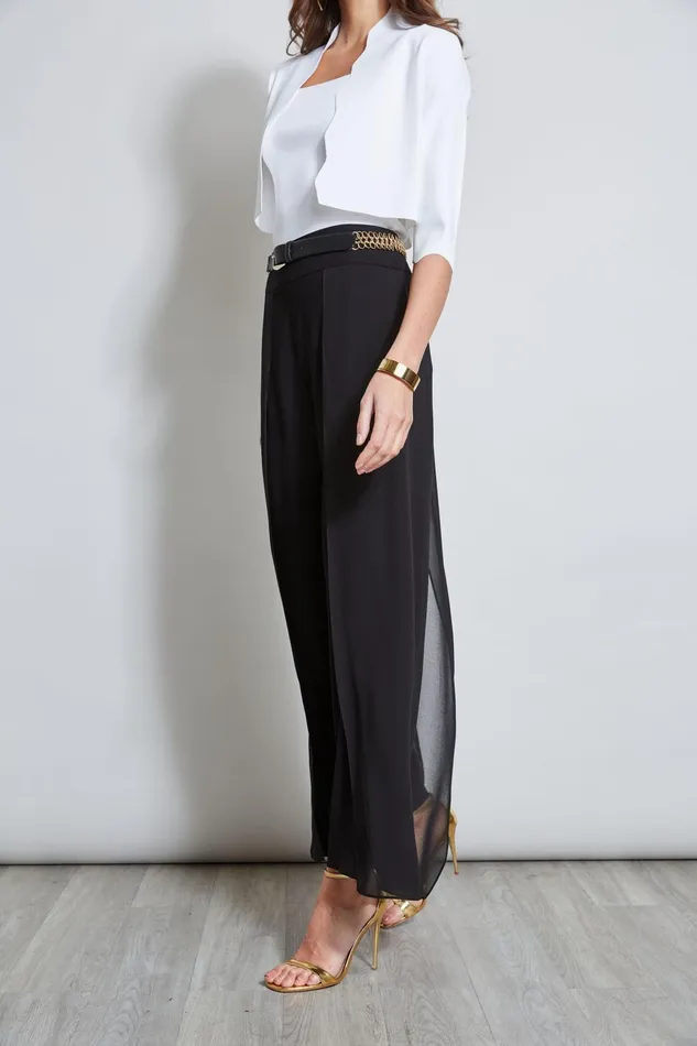 Outlet 8211 Women Bottoms Elie Tahari Chiffon Panel Pant Black