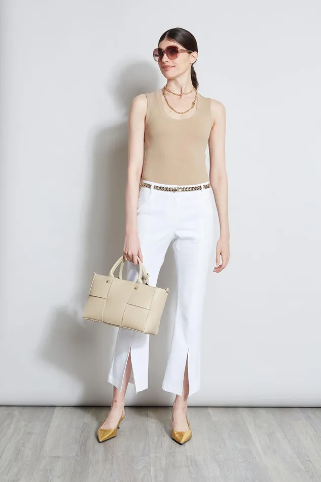 Outlet 8211 Women Bottoms Elie Tahari Cropped Denim Canvas Slit Pant White