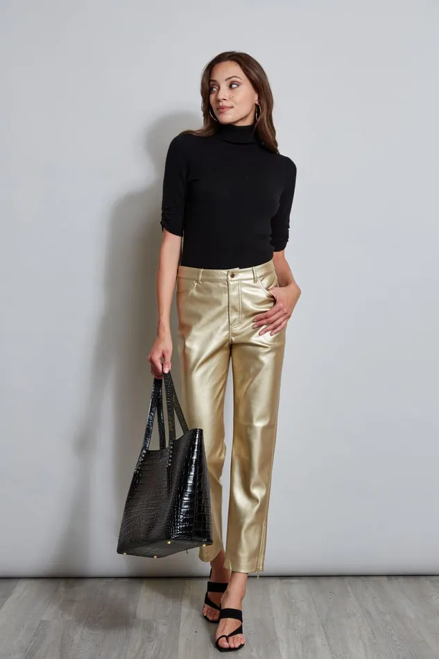 Outlet 8211 Women Bottoms Elie Tahari Metallic Vegan Leather Pant Brushed Gold