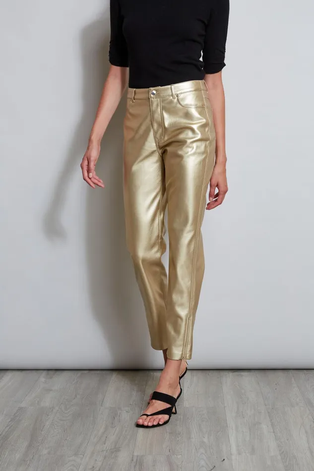 Outlet 8211 Women Bottoms Elie Tahari Metallic Vegan Leather Pant Brushed Gold
