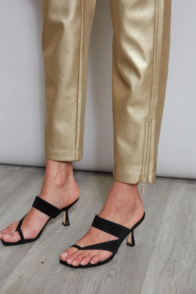 Outlet 8211 Women Bottoms Elie Tahari Metallic Vegan Leather Pant Brushed Gold